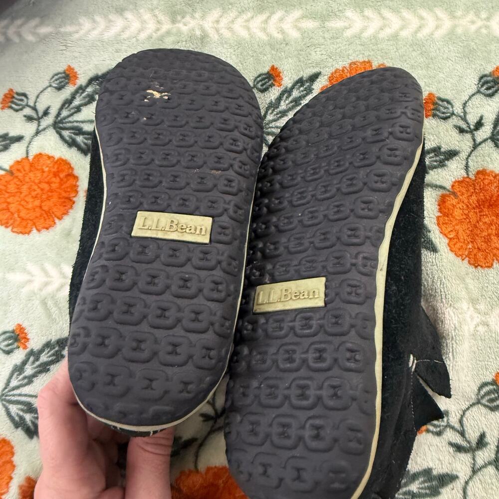 LL Bean Black Suede Mountain Slippers Booties Sherpa Lined Women 6 301554 - Picture 7 of 8